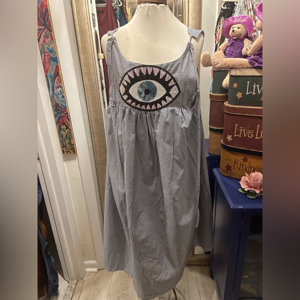 Cute checkered evil eye dress size 4XL NWOT